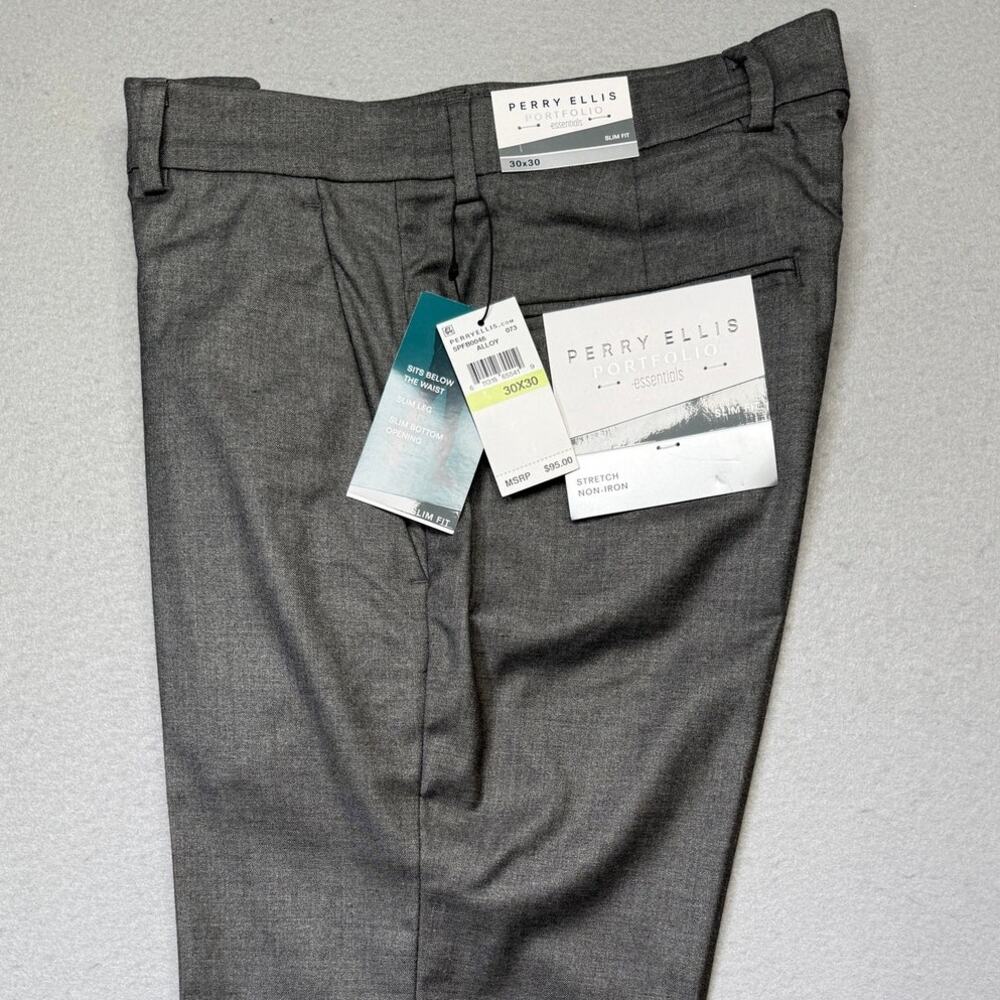 Perry Ellis Portfolio Men's Slim Fit Stretch Dress Pants Alloy 30x30 $95